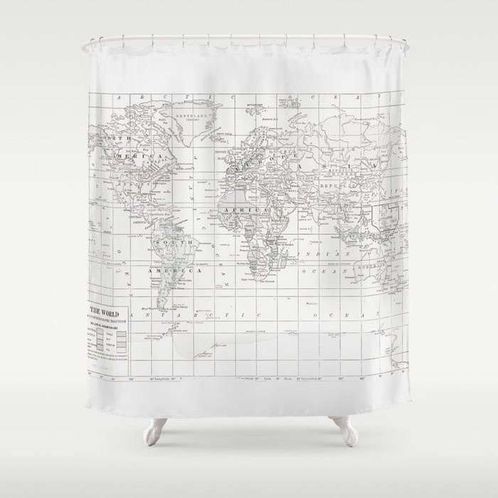 World Map ~ White on White Shower Curtain