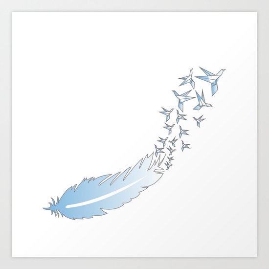 Origami Feather Birds Art Print