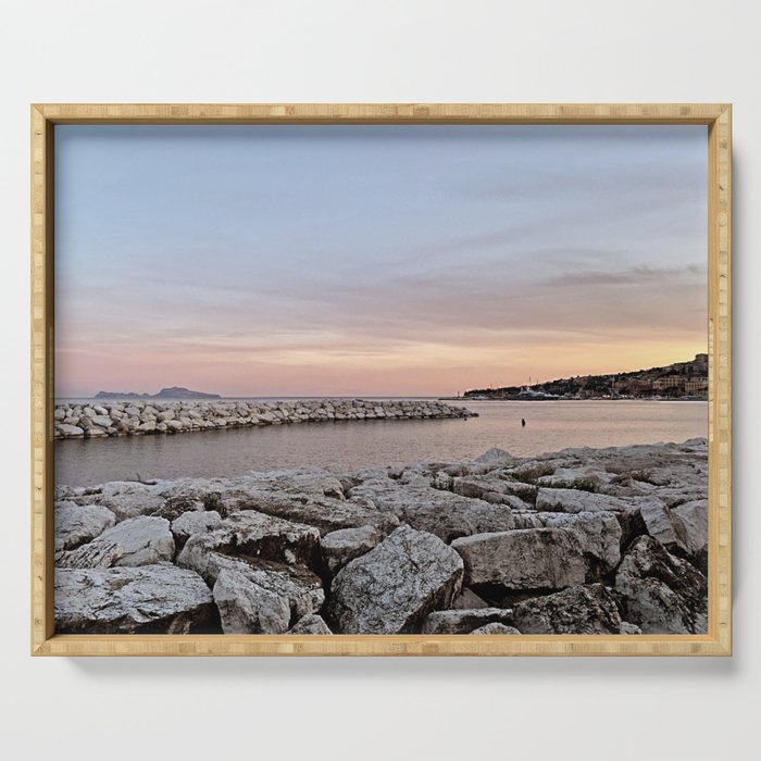 A Sunset On White Rocks In Naples (Italy) Serving Tray