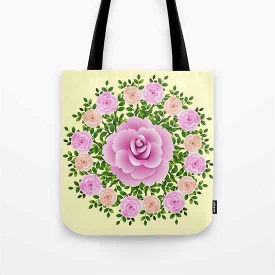 Pink Roses On Yellow Design Tote Bag
