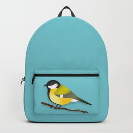 Cute Little Yellow Bird Parus Major Cartoon Illustration On Blue Backpack