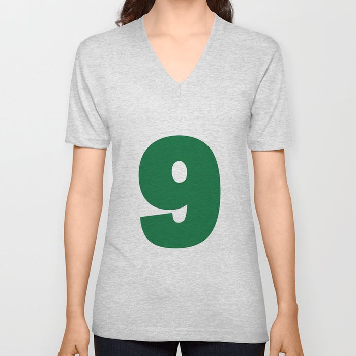 9 (Olive & White Number) V Neck T Shirt