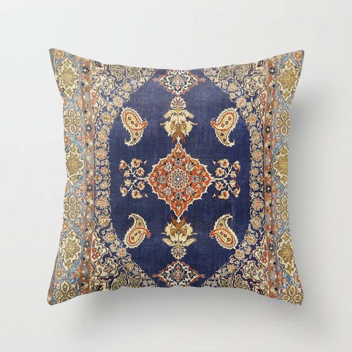 Persia Qum Old Century Authentic Colorful Grunge Green Blue Red Vintage Rug Pattern Throw Pillow