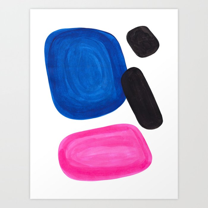 Colorful Minimalist Pop Art Mid Century Modern Style Rose Magenta Phthalo Blue Bubbles Art Print