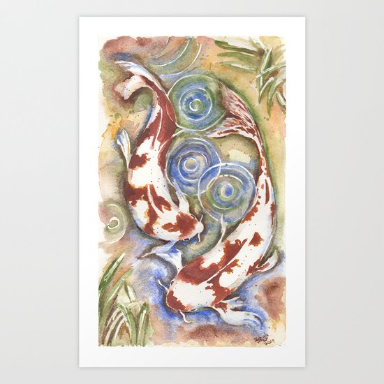 Koi Fish Watercolor Painting Art Print