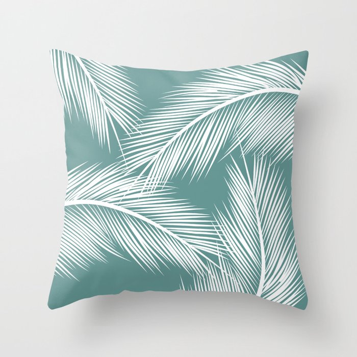 Palm leaves -  turquoise Throw Pillow