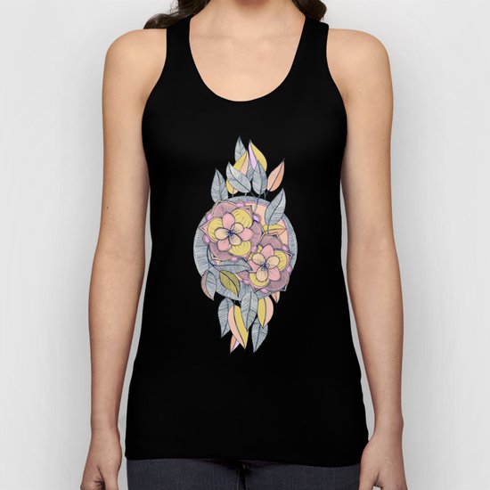Pink and Peach Linework Floral Pattern Unisex Tank Top