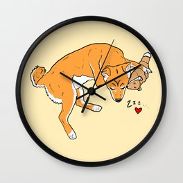 Sleeping Shiba with Plush Wall Clock