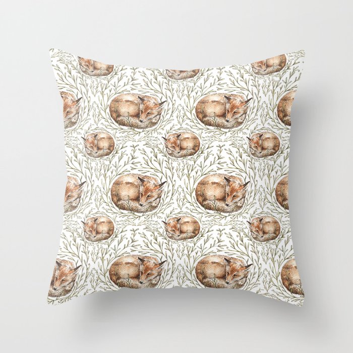 Sleeping foxes with leaves Throw Pillow