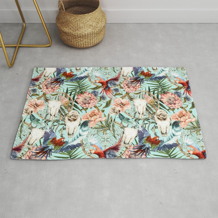 Pattern tropical boho skull Rug