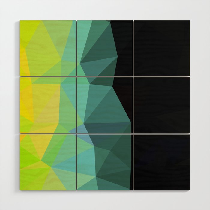 Lime, Teal and Black Geometric Abstract Pattern Design  Wood Wall Art
