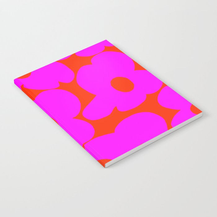 Pink Retro Flowers Orange Red Background #decor #society6 #buyart Notebook