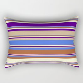 [ Thumbnail: Eyecatching Tan, Royal Blue, Sienna, Light Yellow, and Indigo Colored Lines Pattern Rectangular Pillow ]
