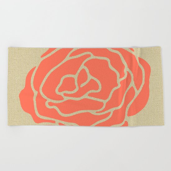 Rose Deep Coral on Linen Beach Towel