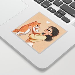 The cat and the girl Sticker