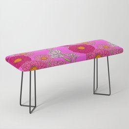 Retro Mums Floral Midcentury Modern Wallpaper Neon Pink Bench