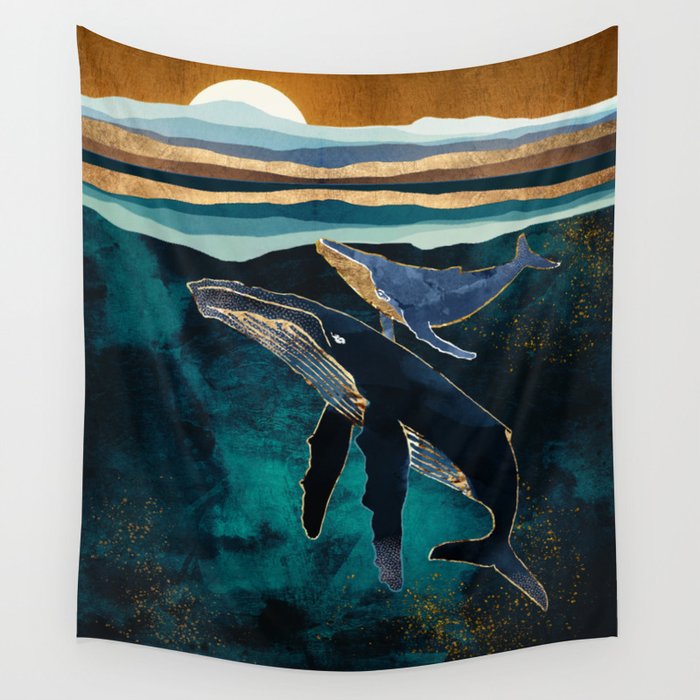 Moonlit Whales Wall Tapestry
