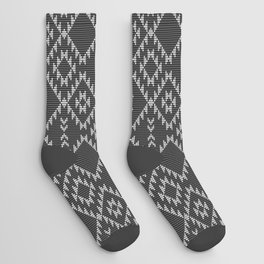 Southwestern textured navajo pattern in black & white Socks