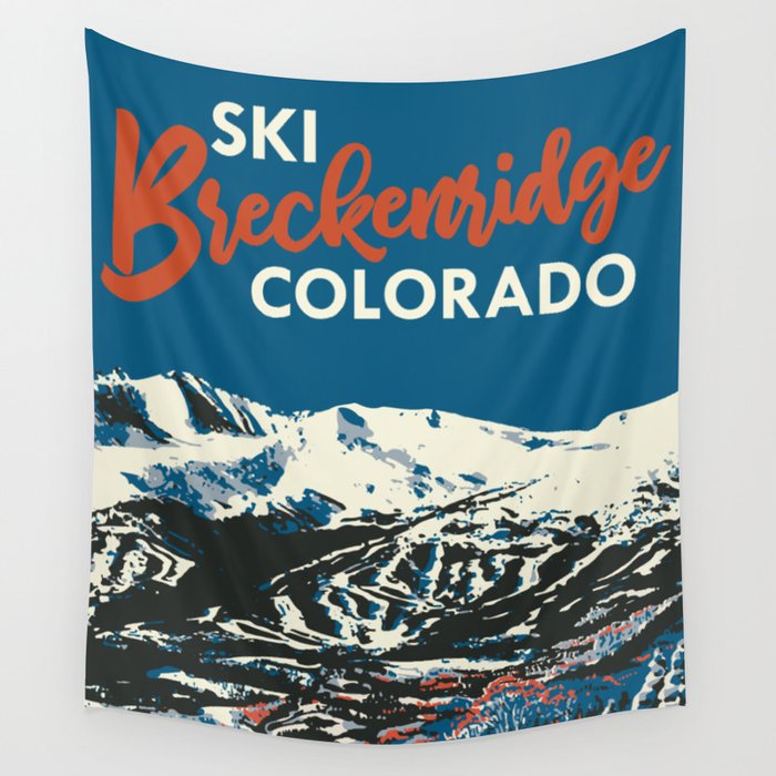 Blue Breckenridge Vintage Ski Poster Wall Tapestry