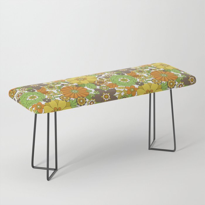 Retro Vintage 1960s 1970s Flower Power Floral Bench