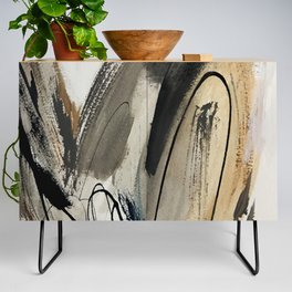 Drift [5]: a neutral abstract mixed media piece in black, white, gray, brown Credenza