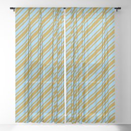 [ Thumbnail: Light Sky Blue & Dark Goldenrod Colored Lines Pattern Sheer Curtain ]