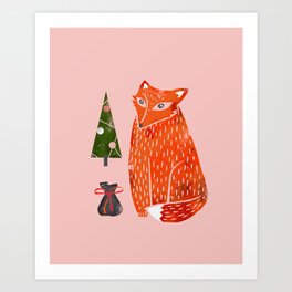 Christmas fox - illustration Art Print