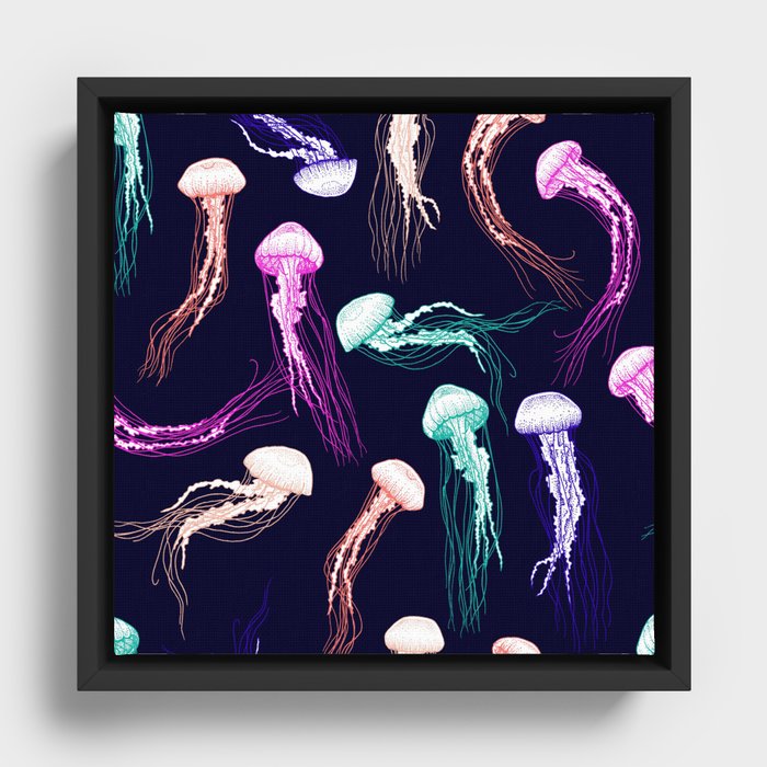 Rainbow Jellyfish Framed Canvas
