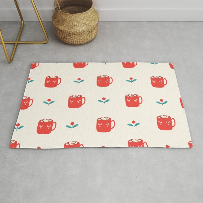 Cute Red Mug Christmas Pattern Rug