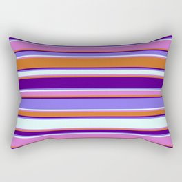 [ Thumbnail: Colorful Chocolate, Indigo, Medium Slate Blue, Light Cyan, and Orchid Colored Stripes Pattern Rectangular Pillow ]