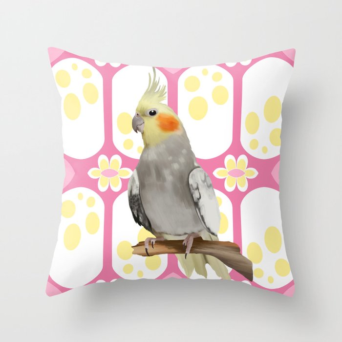 Cute Cockatiel Parrot Throw Pillow