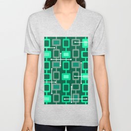 Retro 1950s Geometric Pattern Turquoise V Neck T Shirt