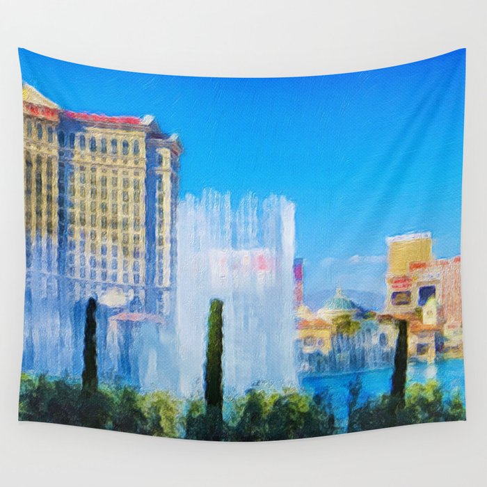 Bellagio Fountains daytime Las Vegas Strip Wall Tapestry by Travelways  Society6