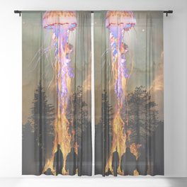 Birth of the Fire Jellyfish  Sheer Curtain