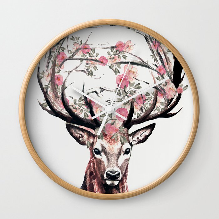 Deer and Flowers Wall Clock