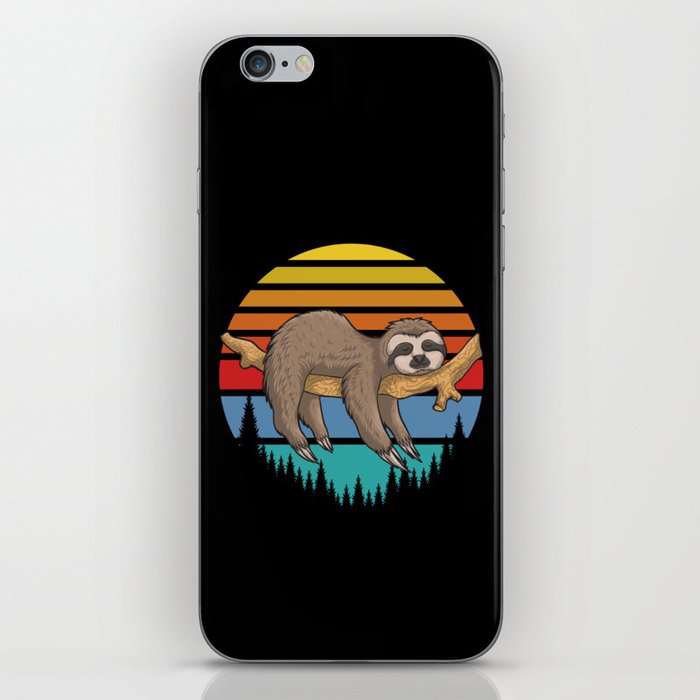 Lazy Sloth Retro Sunset Illustration Cute Funny iPhone Skin