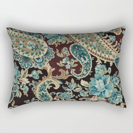 Brown Turquoise Paisley Floral Rectangular Pillow