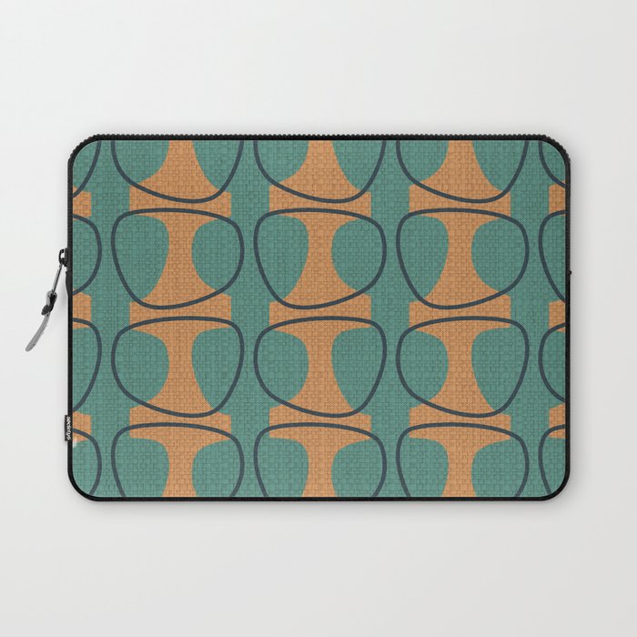 Mid Century Modern Abstract Ovals in Charcoal, Teal and Orange Laptop Sleeve