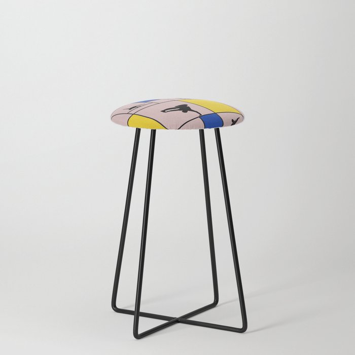 Street dancing like Piet Mondrian - Yellow, and Blue on the pink background Counter Stool