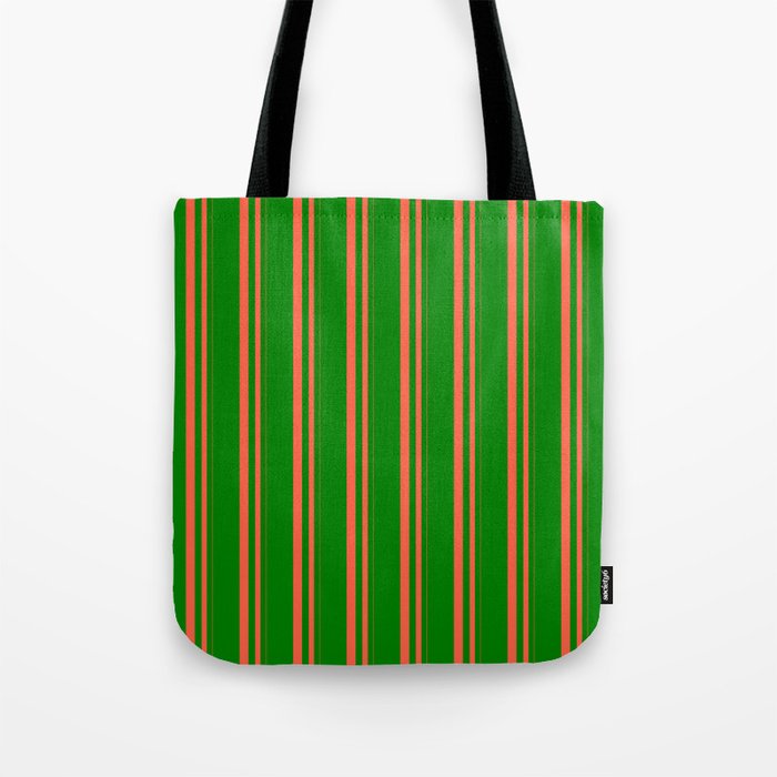 Red & Green Colored Lines Pattern Tote Bag