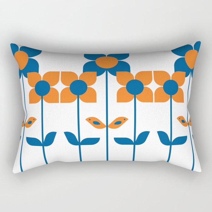 Flower Birds Pennsylvania Dutch Mod Style Rectangular Pillow