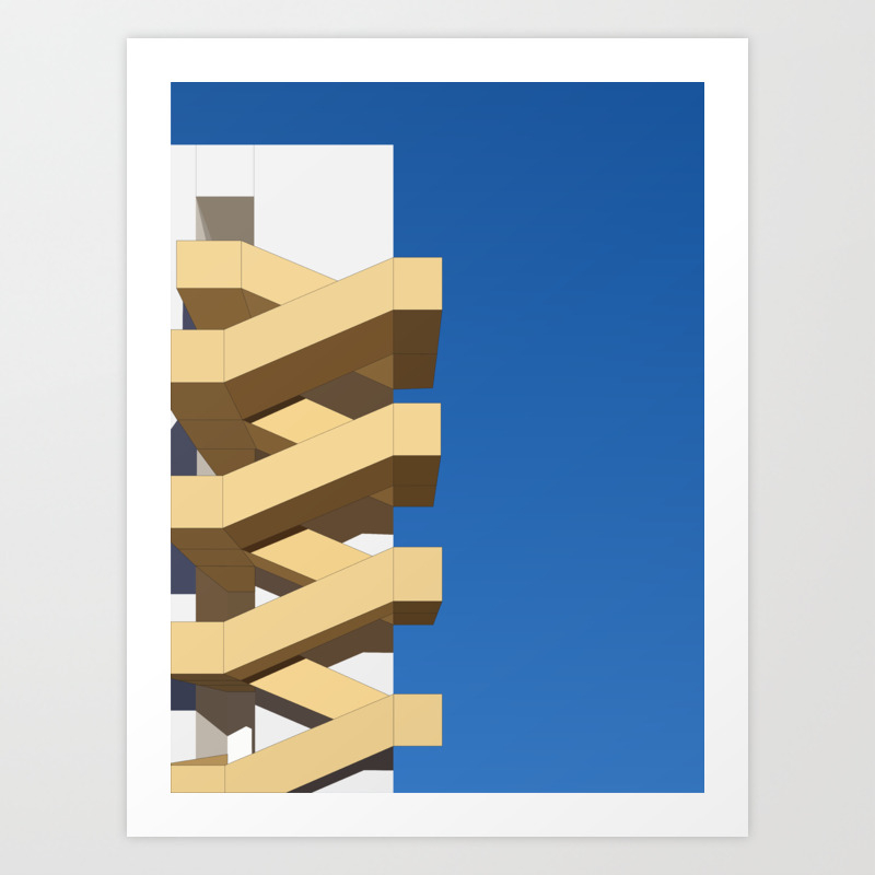 Fire Escape Stair And Clear Blue Sky Art Print By Pohn Society6