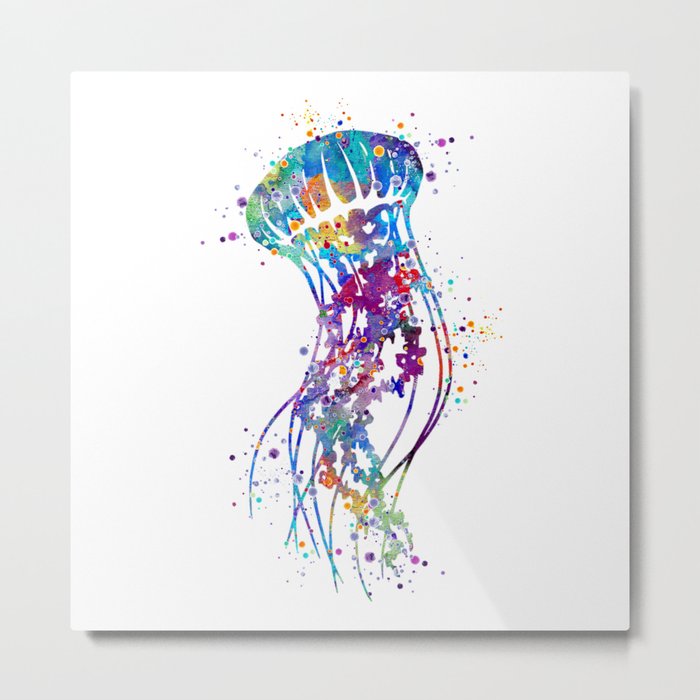 Jellyfish Colorful Watercolor Art Gift Ocean Art Metal Print