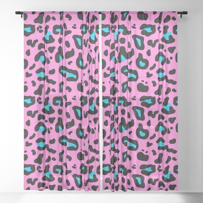 Pink & Blue Leopard Print Sheer Curtain