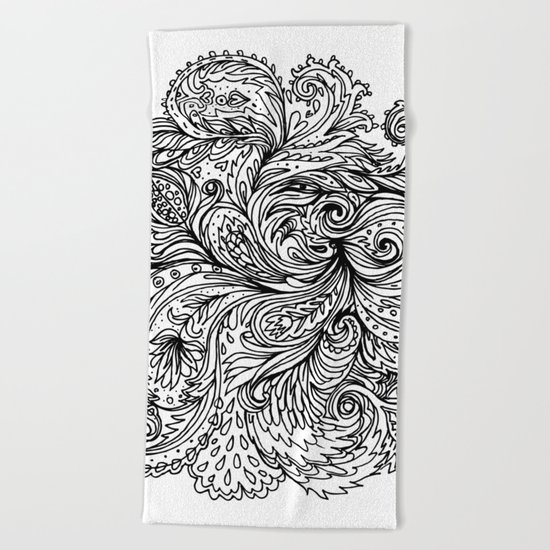 B&W Floral Indian Pattern Beach Towel