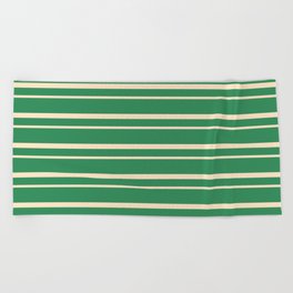 [ Thumbnail: Sea Green and Bisque Colored Lined Pattern Beach Towel ]