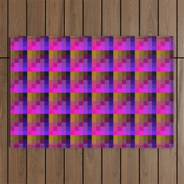 Pink And Yellow Mustard Checkered Pixel Art Pattern Outdoor Rug