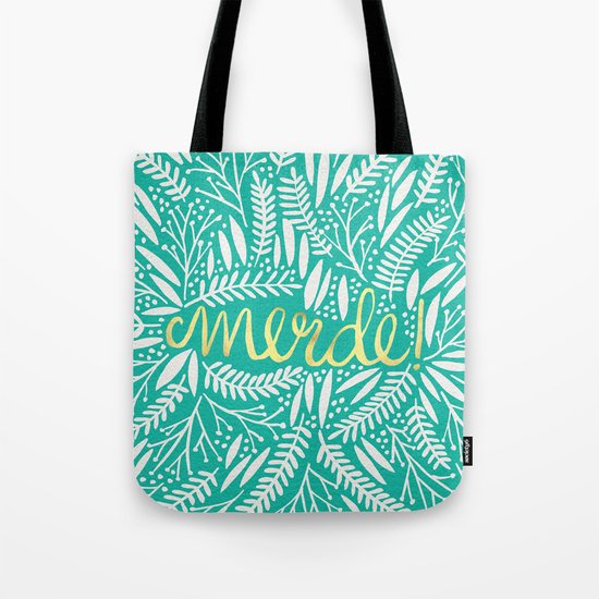 Pardon My French – Gold on Turquoise Tote Bag