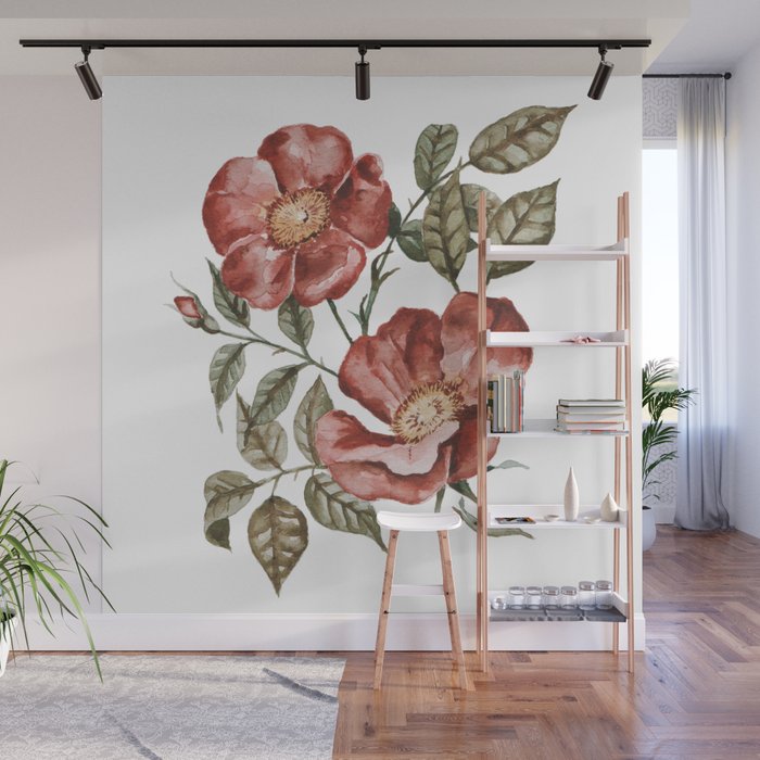 Red Floral Painting Wall Mural