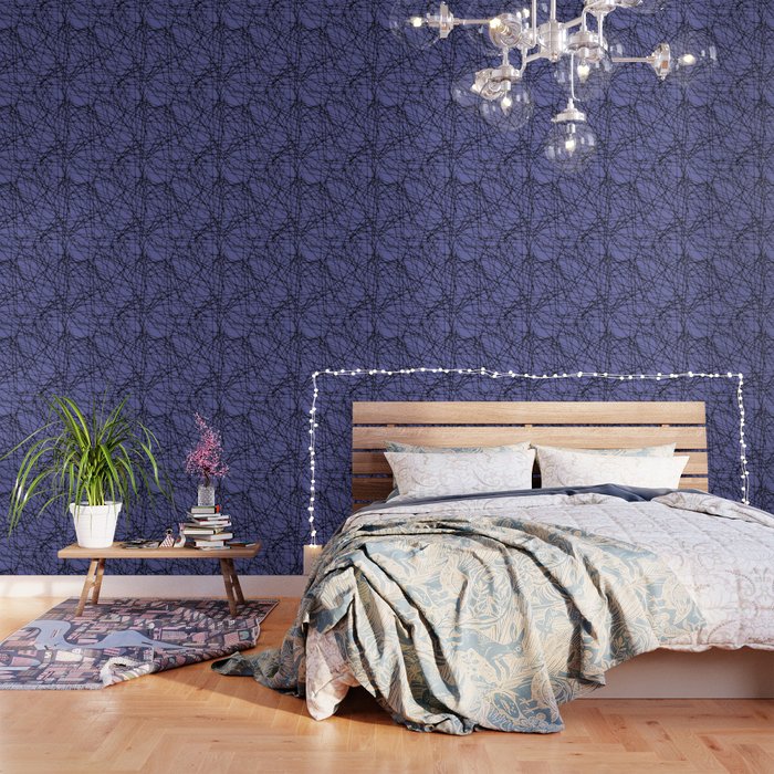 Black and Periwinkle Criss Cross Line Pattern - Pantone 2022 Color of the Year Very Peri 17-3938 Wallpaper